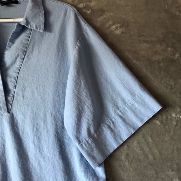 Andrew Marc New York Top Size M Collar V-Neck Linen Blend Round Hem Wide Sleeves - Picture 4 of 12